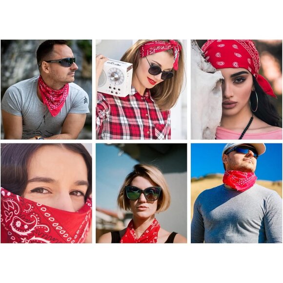 Women's Red Cotton Bandana - Large Cowgirl Imported Handkerchief Headband Scarf - Picture 4 of 7